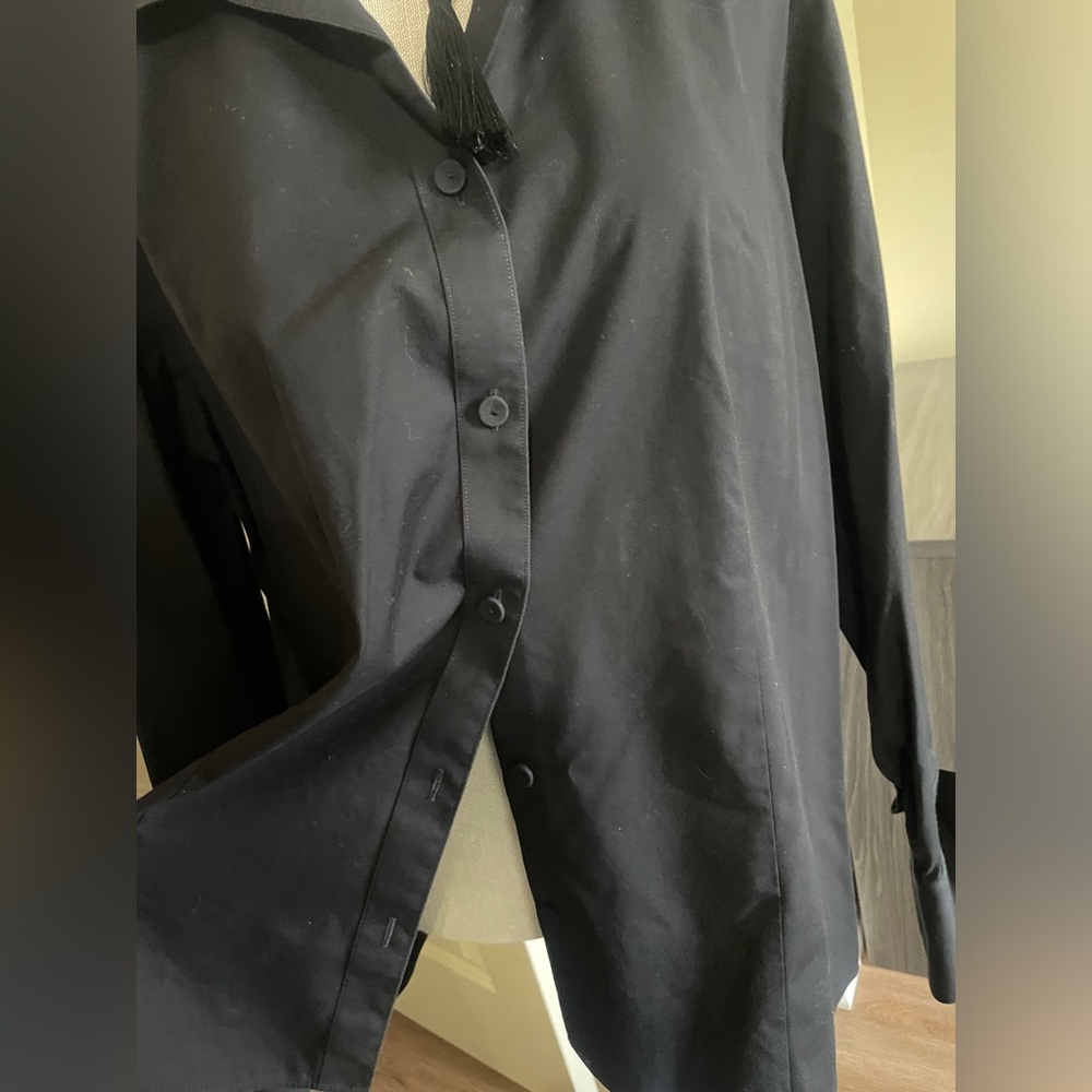 Talbots Woman Black Long-sleeve Collared Button-up 16W Cotton Machine Wash & Dry - Picture 6 of 7